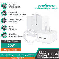 FELESS หัวชาร์จไอโฟน 35W Charger 2-Port Quick Charge USB C PD Fast Charger ที่ชาร์จโทรศัพท์มือถือ สำหรับ iPhone13 12 11 Pro Max X/Xs/XR Max/8/7/6/5 Plus SE iPad Samsung S20+ Note10 20 S21 S22 HUAWEI XIAOMI