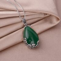 New Style  Fashion Imitation Green Chalcedony Red Agate Large Gem  Thai Silver Retro Trendy Pendant Female