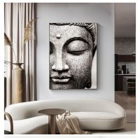 พระพุทธรูปรูปปั้นผ้าใบ Wall Art รูปภาพสำหรับห้องนั่งเล่นห้องนอนตกแต่งโปสเตอร์,Elegant และ Spiritual Home Decor,ไม่ต้องใช้กรอบ,ชิ้นเดียว