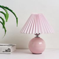 Vintage Pleated Table Lamp with LED E27 Tricolored Bulb Ceramic Base  AU US EU UK Plug Cute Decorative Night Light for Bedroom Night Lights