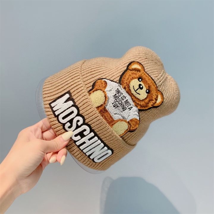 moschino-หมวกถักปักลายหมี