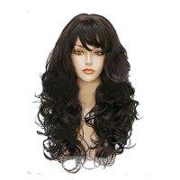 WHIMSICAL W Dark Brown Hair Wigs Synthetic Wig Womens Long Wavy Curly  Heat Resistant Cosplay Party Daily Wig For Women