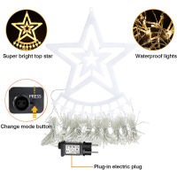 Christmas Star String Lights 320LED Indoor Holiday Waterproof String Lights with Star Topper 8 Modes Waterfall Lights Tree Decor