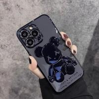 DSFGERGERRSS เคสโทรศัพท์มือถือ TPU ชุบไฟฟ้า ลายหมีโหด 3D สีฟ้า สําหรับ Iphone 13 12 11 Pro Max Xs Max Xr 8 7Plus