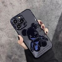 ▫☽☂ เคสโทรศัพท์มือถือ TPU ชุบไฟฟ้า ลายหมีโหด 3D สีฟ้า สําหรับ Iphone 13 12 11 Pro Max Xs Max Xr 8 7Plus