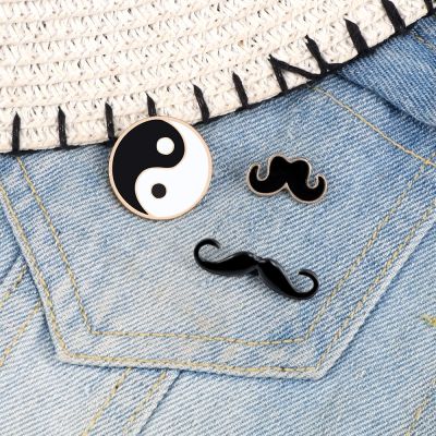 【CW】 Enamel Pins Yin Yang Tai Chi Moustache Fun Beard Brooch Demin Jackets Badge Cartoon Jewelry Friend