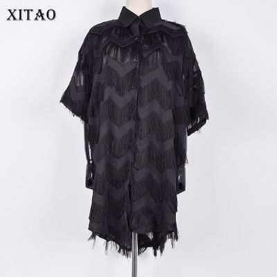 XITAO Shirt Black Tassel Short Sleeve Women Top Shirt