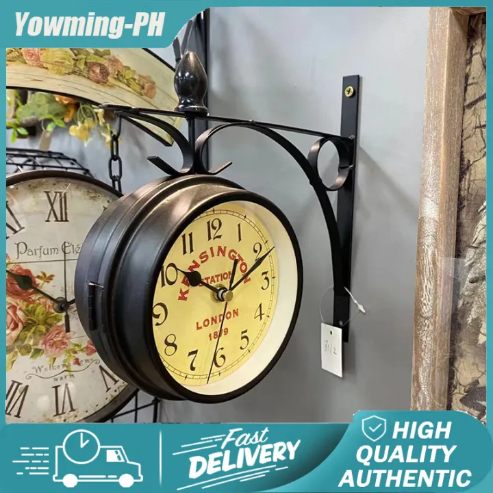 Vintage Double Sided Wall Clock Hallway Garden Double Faced Wall Clock