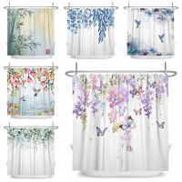 3D Digital Printing Resistant Waterproof Bathroom Shower Curtain Green Leaves Plant Flower Butterfly Shower Curtain Wild Animal Waterproof Fabric Bath Curtain Bathroom Accessorie Decor