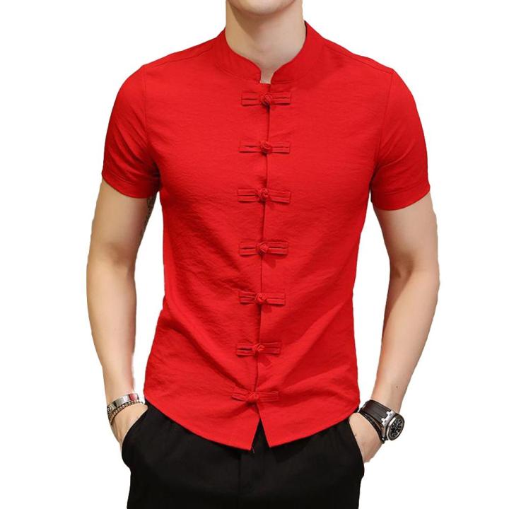 【YY】Traditional Chinese Tang Suit Men Plus Size Summer Short Sleeve ...