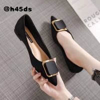 Womens Shoes 2022 New Flat Shoes Womens Soft Bottom Shallow Mouth Pointed Single Shoes All-match Square Buckle Four Seasons Shoes Soft Surface Peas Shoes