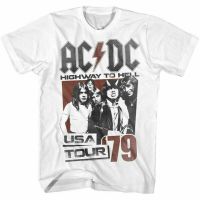 AC DC Hell Tour 79 T Shirt Mens Licensed Rock N Roll Music Band Tee Retro White