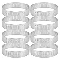 8 Pack Stainless Steel Tart Rings, Heat-Resistant Perforated Cake Mousse Ring,Cake Ring Mold,Round Cake