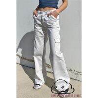 SUPER-Women Cargo Pants Zipper Button Closure Casual Street Solid Loose Trousers with Pockets