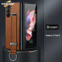 KISSCASE เคสโทรศัพท์สายรัดข้อมือหนังสุดหรูสำหรับ Samsung Galaxy Z Fold 5รุ่นใหม่ตัวยึดสายรัดข้อมือเคสหนังสำหรับ Samsung Galaxy Z Fold 5