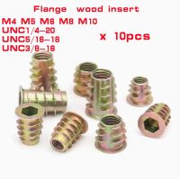 10-50pcs M4 M5 M6 M8 M10 1/4 5/16 3/8  Zinc Alloy Flange wood Insert Nut Hex Drive Head Furniture Nuts length 8mm to 25mm Nails  Screws Fasteners