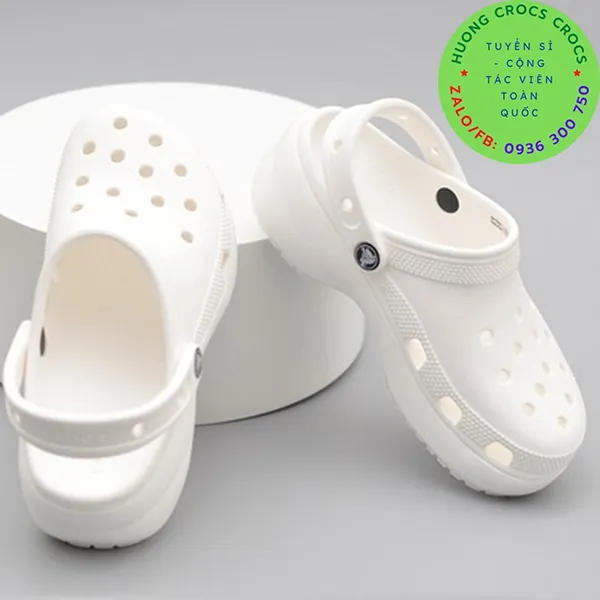 DÉP SỤC ĐẾ XUỒNG NHỰA ĐI MƯA CROCS BAND ĐẾ CAO CLOG CHO NỮ MÀU TRẮNG |  