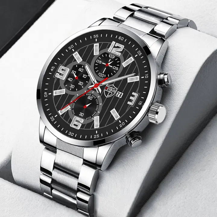 Montre DEYROS Pour Homme - Cadran Rond, Bracelet Cuir Noir, Mouvement Quartz (Neuve)