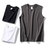 Hard food! Comfortable and breathable round neck pure cotton bottoming vest. Large size mens high weight solid color short-sleeved round neck vest. 【JYUE】