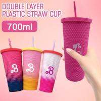 Barbie Pink Tumbler Mug Gradient Barbie Pink High Capacity Plastic Layer Double Cup Water U9L1