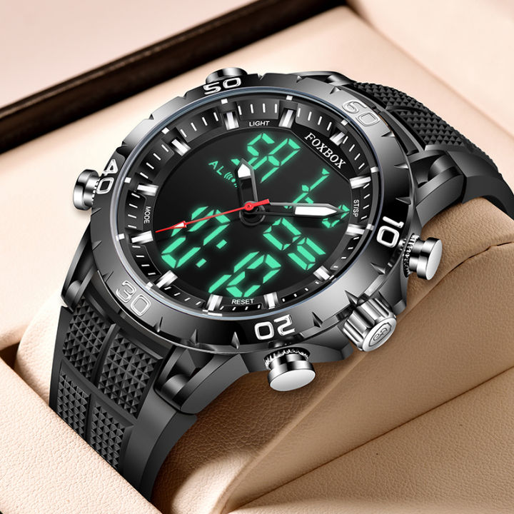 LIGE sub Brand Foxbox Digitl Watch Men Dual Display Waterproof Luminous ...