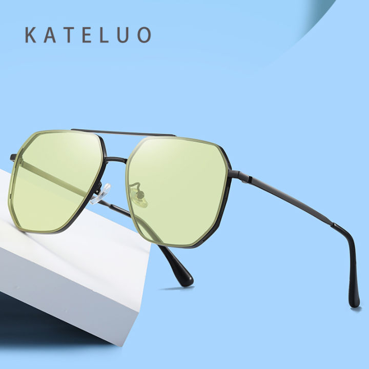 kateluo-แว่นตากันแดดสีเทาการมองเห็นได้ในเวลากลางคืนคลาสสิกแฟชั่นของผู้ชายธุรกิจโลหะไนลอน-photochromic-แว่นตากันแดดกว้างหลายมุม-cp2261