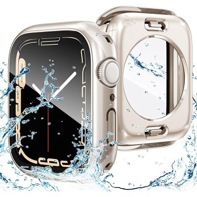 กระจก + ฝาครอบสำหรับนาฬิกา Apple เคสขนาด45มม. 41มม. อุปกรณ์กันน้ำ44มม. 7 Iwatch 40มม. ป้องกันหน้าจอ Se นิรภัย8ซีรี่ส์