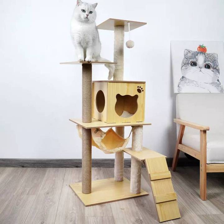 คอนโดน้องแมว-3ชั้น-สูง125cm-มีที่ลับเล็บแมว-ที่นอนแมว-บ้านแมว-บ้านสัตว์เลี้ยง-สินค้าพร้อมส่ง