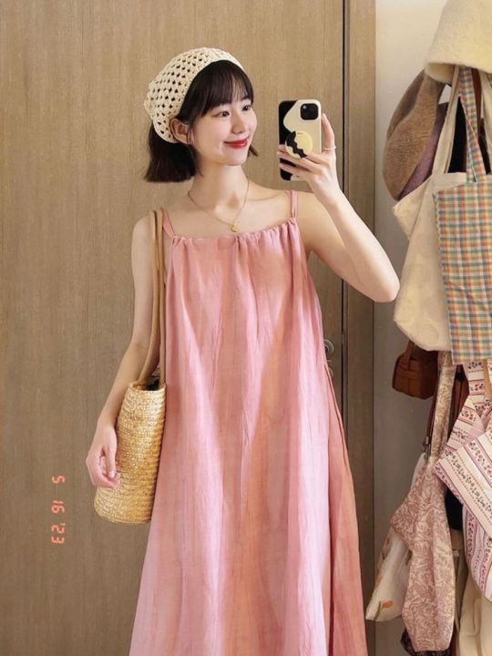 condole-of-สีชมพู-nightgown-หญิงใหม่ฤดูร้อนความปรารถนาของลมที่บริสุทธิ์สาวหวานน่ารักสีบริสุทธิ์ชุดบางใช้ในครัวเรือนถึงฤดูร้อน