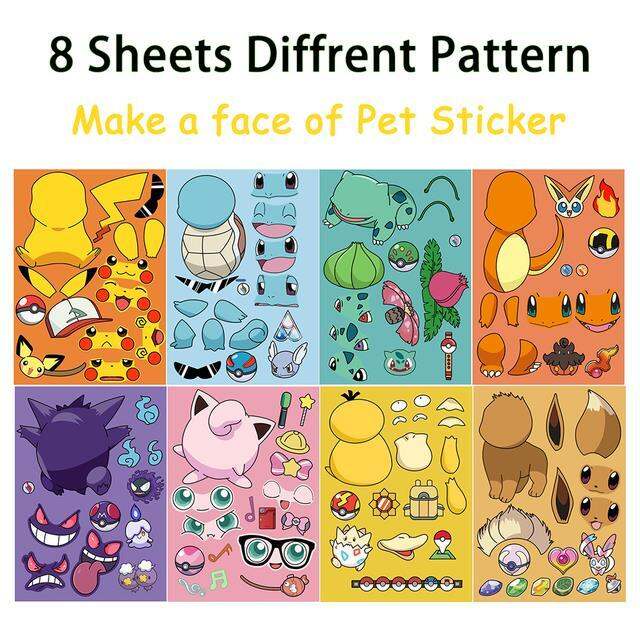 32sheets-children-diy-puzzle-sticker-pokemon-face-funny-anime-pikachu-assemble-stickers-kids-toys-boys-girls-gifts