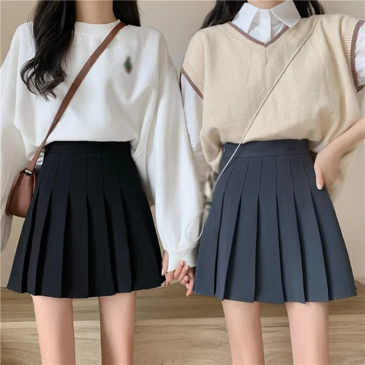 [Stock ng Pilipinas]JK pleated skirt A-line skirt Korean skirt black ...