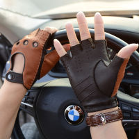 Men Leather Gloves Unlined Deerskin Gloves For Male Mitten Half Fingerless Gloves Fingerless Fitness Non-slip Driving Gloves Man