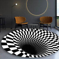 3d Classic Black and White Round Car Living Room Whirlpool Three-dimensional Geometric Abstract Floor Mats
