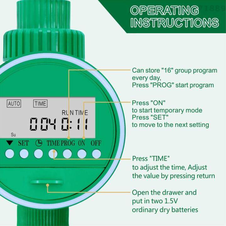 ตัวควบคุมขดลวดแม่เหล็กไฟฟ้า16โปรแกรมตั้งเวลาตัวควบคุมการจ่ายน้ำแสดงแอลซีดีอัตโนมัติพืชดอกไม้อุปกรณ์รดน้ำสวน