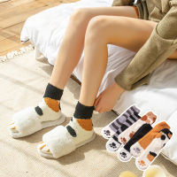 3 Pairs Women Winter Warm Cat Paw Socks Cute Cartoon Animal Soft Velvet Funny Sock Kawaii Fashion Floor Happy Fuzzy Fluffy Socks