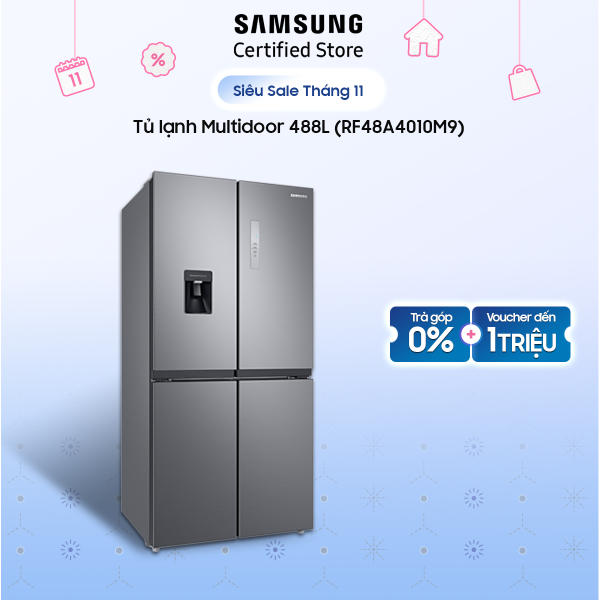 Tủ lạnh Samsung Inverter 488 lít RF48A4010M9/SV | Multidoor | Kháng khuẩn khử mùi | 2 dàn lạnh độc lập