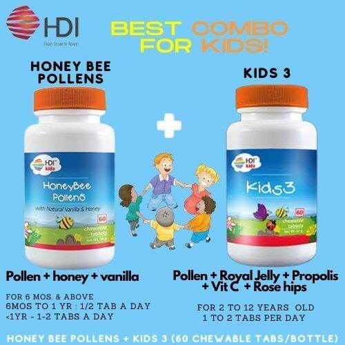 HDI KIDS COMBO- Bee Pollens + Kids 3 - 60 cheweble tablets/bottle ...