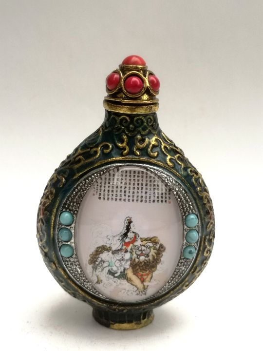 cultuer-art-collection-old-china-cloisonne-bronze-carving-inlay-lion-avalokitesvara-kylin-buddha-painting-snuff-bottles