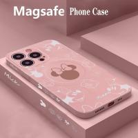 มินนี่มิกกี้เมาส์ดิสนีย์2ชิ้นสำหรับ Magsafe เคสแม่เหล็กติดโทรศัพท์ Iphone 14 13 12 11 Pro Max Mini X XR XS MAX 7 8Plus ฝาครอบเนื้อนิ่ม