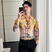 เสื้อเชิ้ตแขนยาวลําลอง ลายดอกไม้ หรูหรา แฟชั่นฤดูใบไม้ผลิ สไตล์ยุโรป สําหรับผู้ชาย 2022