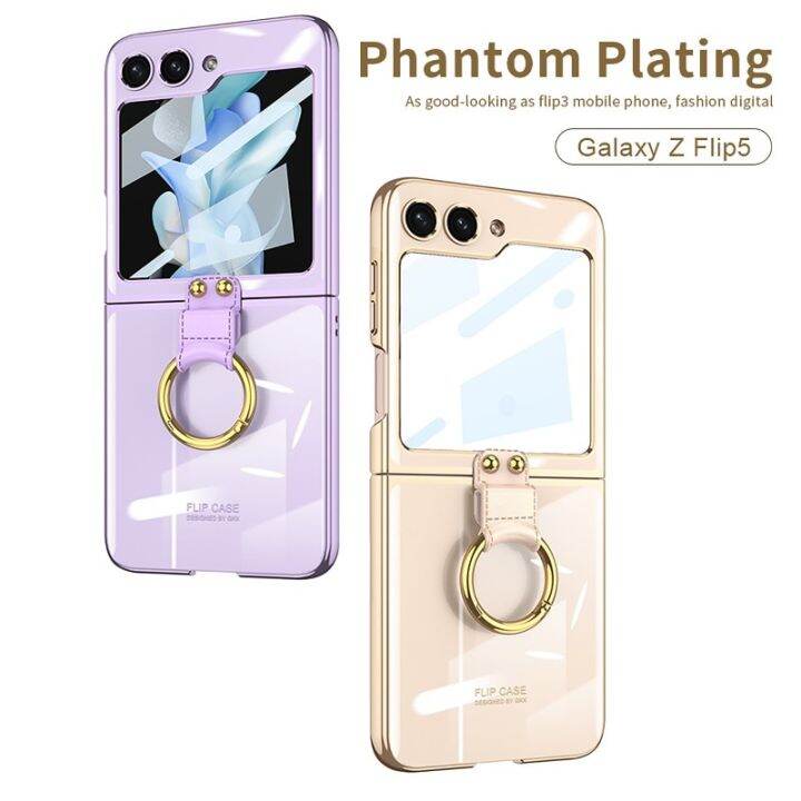 luxury-plating-clear-phone-case-for-samsung-z-flip-4-5-case-with-ring-transparent-shockproof-cover-for-galaxy-z-flip4-flip5-case-phone-cases