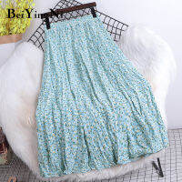 Beiyingni Spring Summer New Fashion Women Skirt Floral Print Kawaii Elastic Waist Pleated Midi Skirts Girls 2022 Casual Faldas