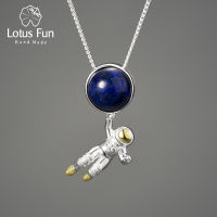 Lotus Fun Natural Lapis Lazuli Space Odyssey Pendant Real 925 Sterling Silver Chains and Necklaces for Women Mens Jewelry 2021