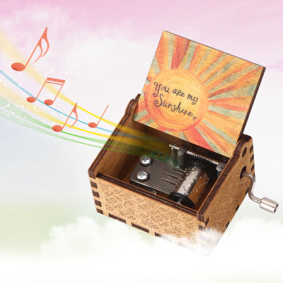 Wooden Carved Vintage Hand Crank You Are My Sunshine Music Box Ornaments Gift Home Decoration Ornaments Gift