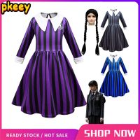 2023 New Wednesday Addams Family Cosplay Costume Lapel Dress for Kids Girls Halloween Costumes Long Sleeve Dress Party Costume ngh