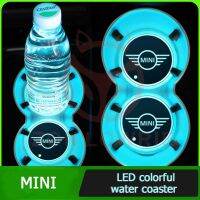 ไฟ Led หลากสีแผ่นถ้วยน้ำเสื่อกรูฟ Selimut Mobil รถถาดรองแก้วน้ำสำหรับมินิคูเปอร์ S หนึ่งคลับแมน F56 F55คันทรี่แมน