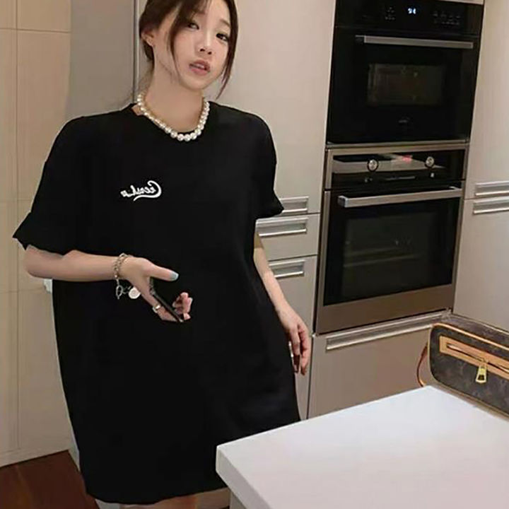 shenghao-เสื้อยืดแขนสั้นพิมพ์ลายตัวอักษรสำหรับผู้หญิงเสื้อยืดคอกลมทรงหลวมลำลอง