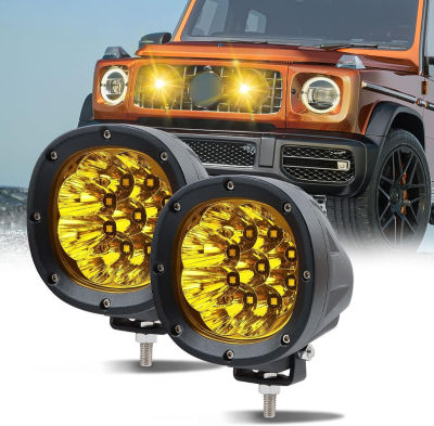 POLARPRA Amber Led Pod Lights, 4 Inch 100W Amber Offroad Spot Light 10000LM Super Brighter Yellow Round Driving Auxiliary A-Pillar Roof Bumper Fog Light for Truck Jeep Motorcycle ATV UTV SUV - 2Pack Amber Yellow
