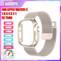 BassPal 2-In-1ชุด Magnetic Loop + สำหรับ Apple Watch Band Ultra 49มม. 44มม. 40มม. 45มม. 41มม. 42มม. 38มม. สแตนเลส Milanese Loop Correa สร้อยข้อมือสำหรับ I Watch serie 1 2 3 5 6 SE 7 8 Band อุปกรณ์เสริม