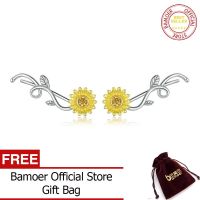 BAMOER Gold สี Sunflower ต่างหูยาวสตั๊ดสำหรับผู้หญิง925 Sterling Silver Daisy สาขาดอกไม้ชุดเครื่องประดับ BSE394